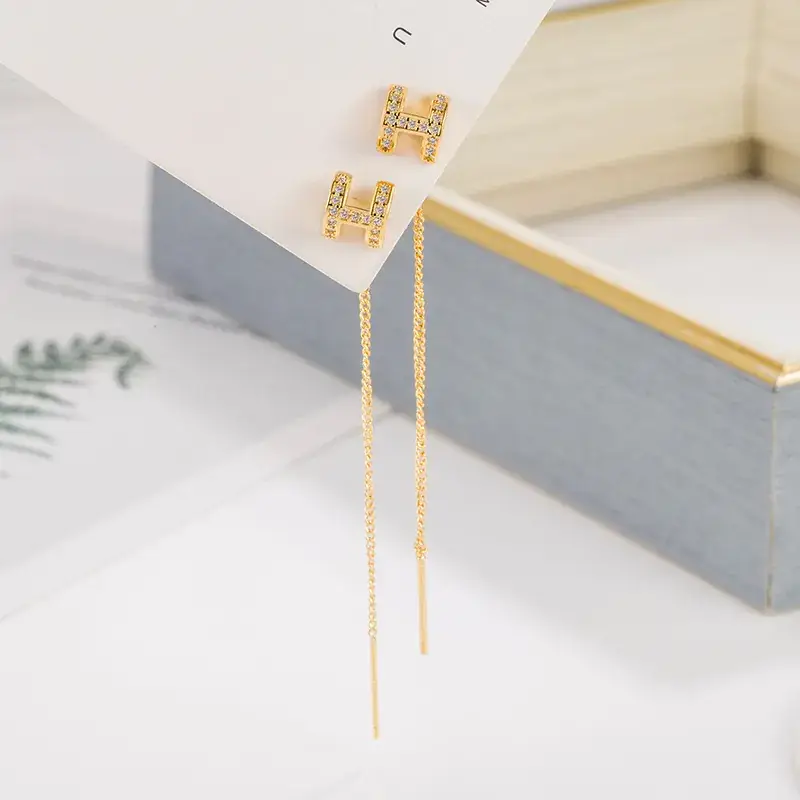 Women's Silver H-Letter Tassel Ear Hooks 2022 Fashion - Image 3