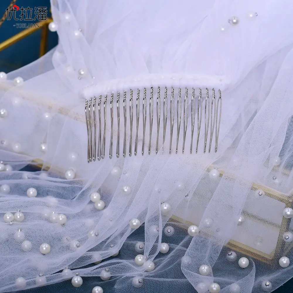 Urapan Beaded Veil Bridal Wedding Headpiece - Image 5