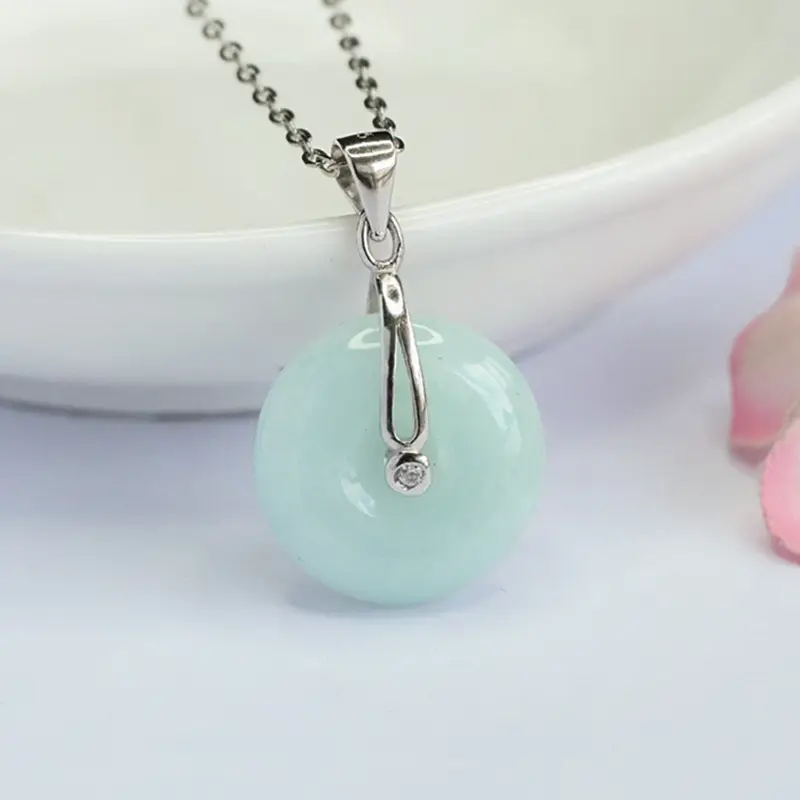 S925 Silver Inlaid Jade Peace Buckle Pendant