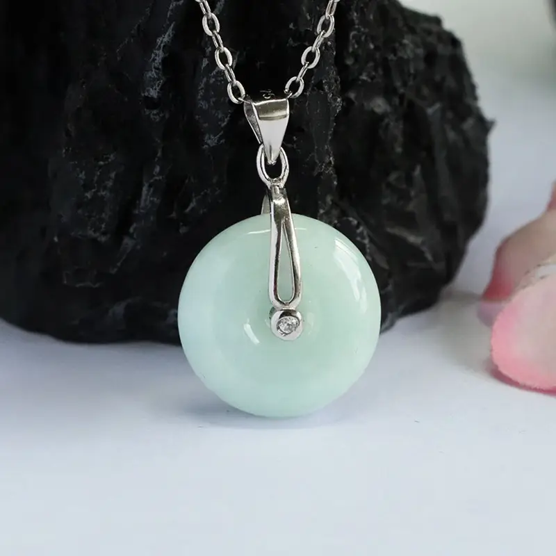 S925 Silver Inlaid Jade Peace Buckle Pendant