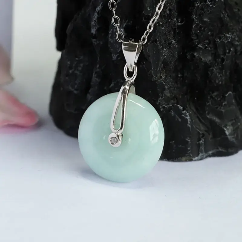 S925 Silver Inlaid Jade Peace Buckle Pendant — feature 9