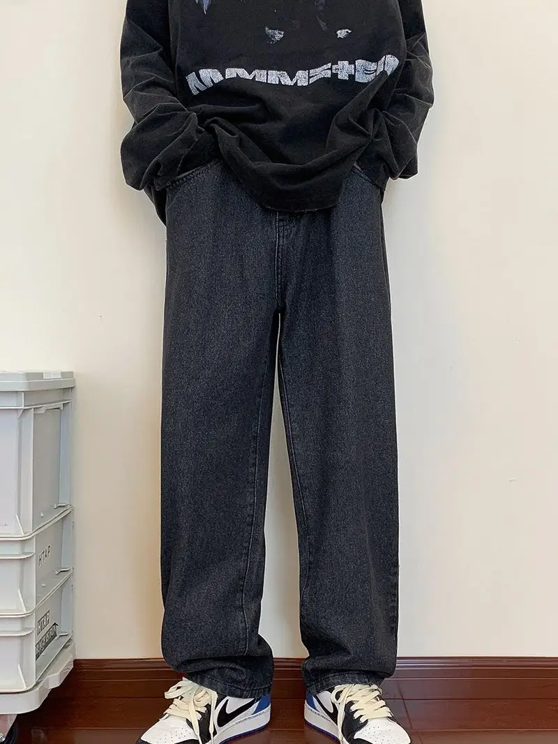 Men Washed Vintage Blue Straight Leg Jeans