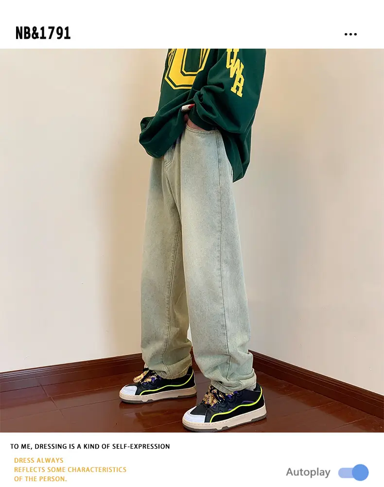 Men Washed Vintage Blue Straight Leg Jeans — feature 10