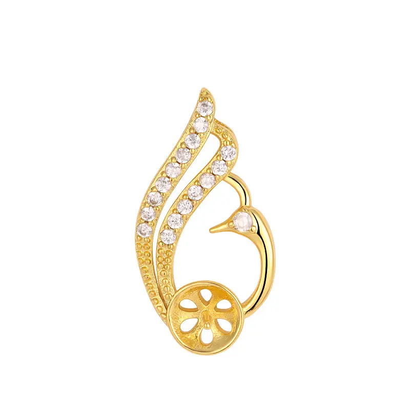 Golden Peacock Pendant with Freshwater Pearl Inlay