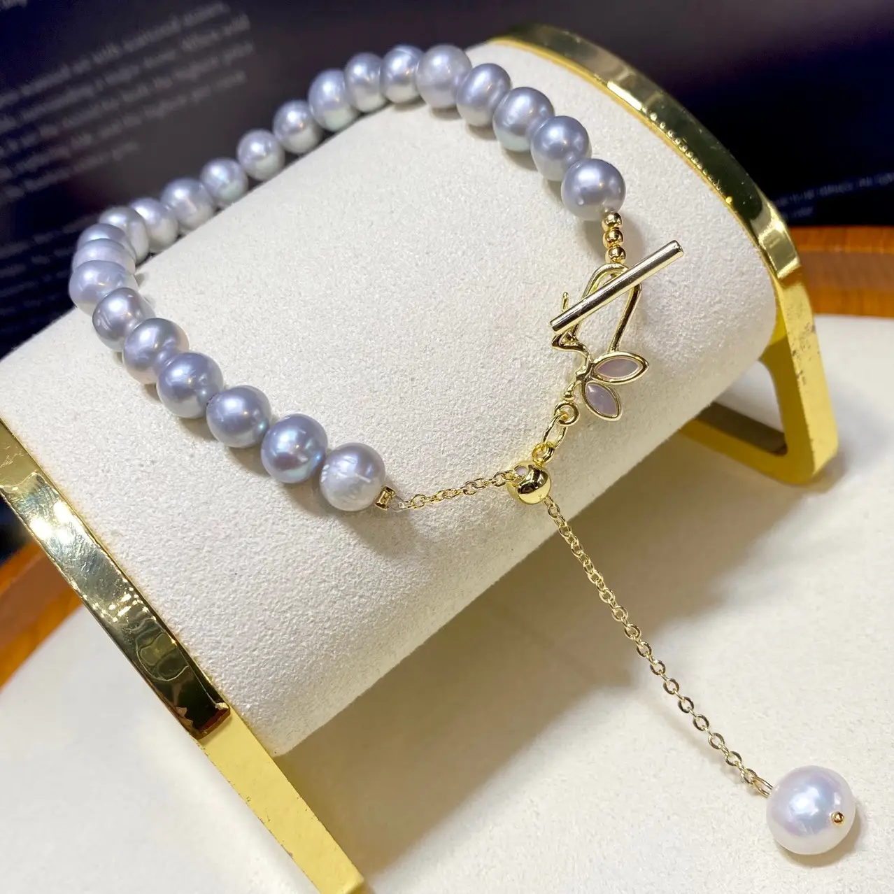 2025 Gray Pearl Adjustable Bracelet for Women - Image 5