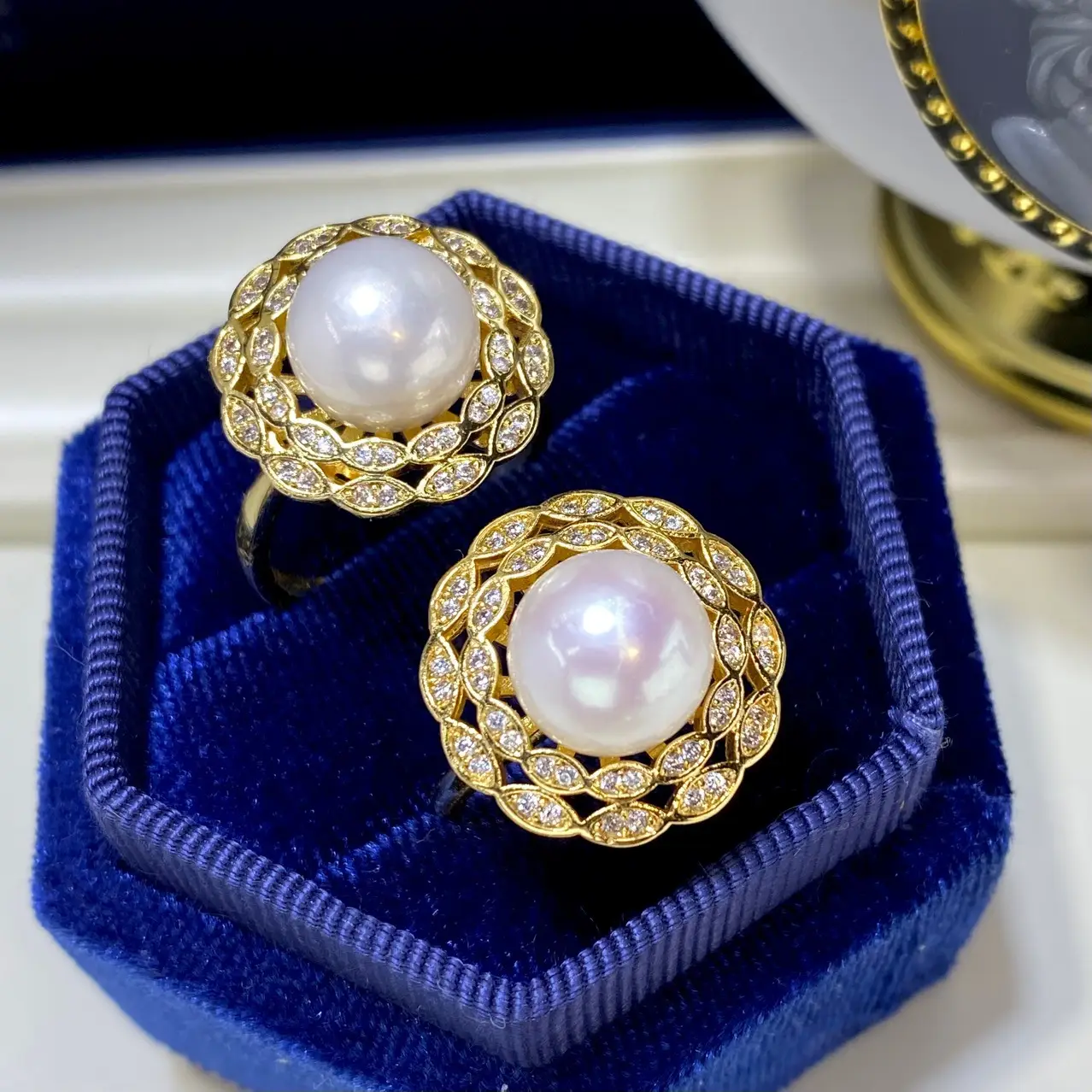 11mm Pink Pearl Rings for Women 18K Gold Injection