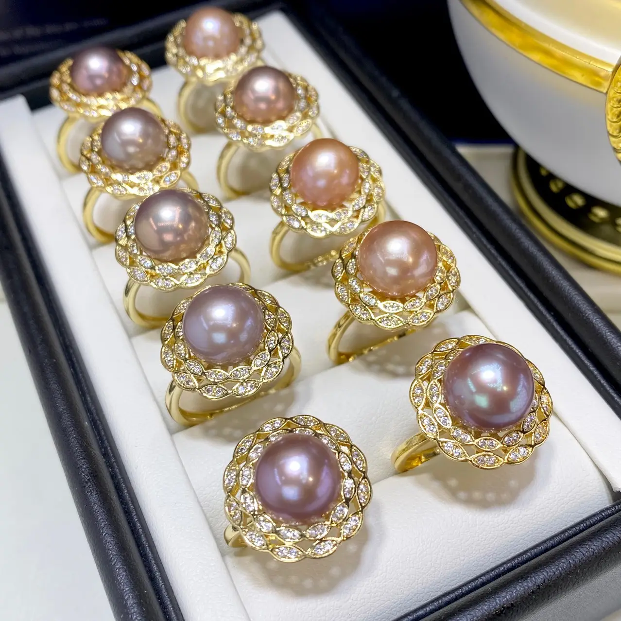 11mm Pink Pearl Rings for Women 18K Gold Injection