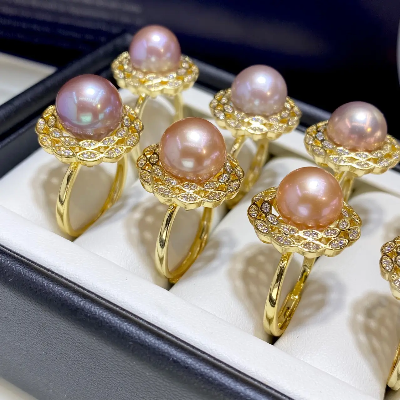 11mm Pink Pearl Rings for Women 18K Gold Injection