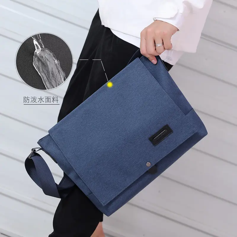 Men's Black Water-Repellent Oxford Crossbody Bag
