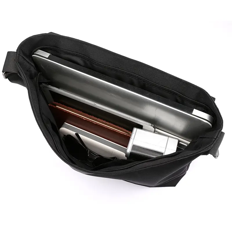 Men's Black Water-Repellent Oxford Crossbody Bag