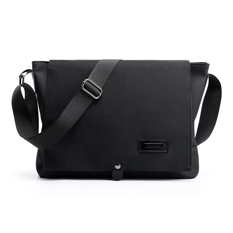 Men's Black Water-Repellent Oxford Crossbody Bag