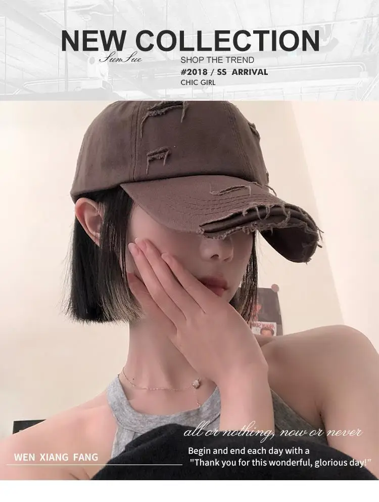 Distressed Baseball Cap Women Ripped Japanese Style All Match — feature 3