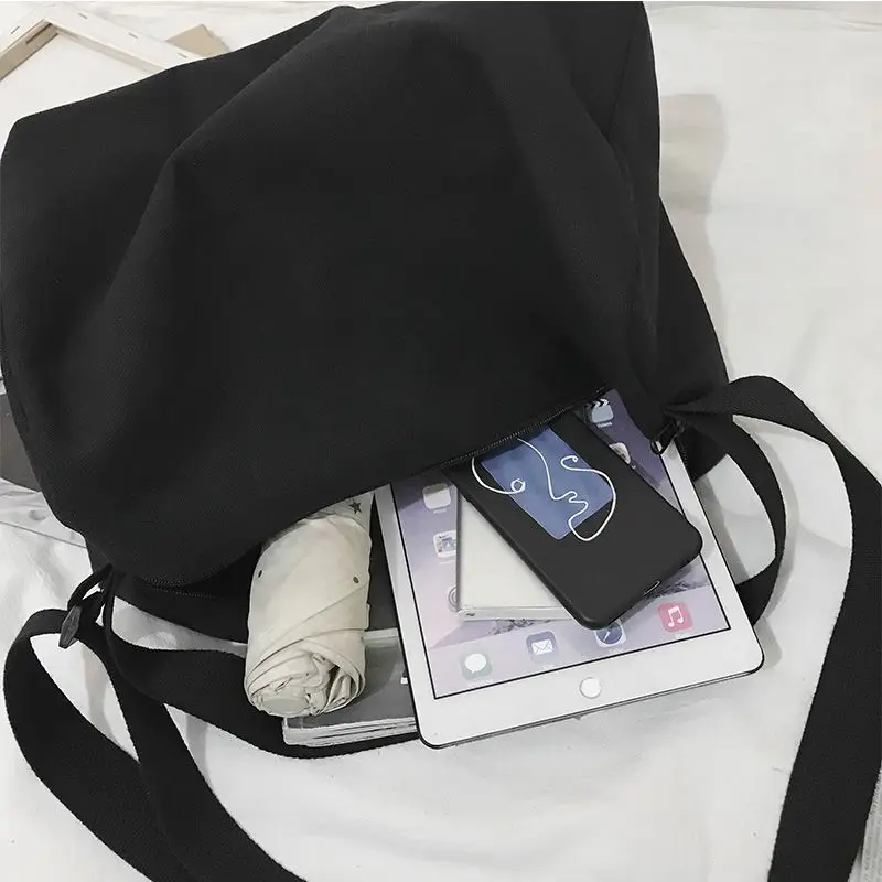 Black Canvas Crossbody Bag for Women Large Capacity - Image 5