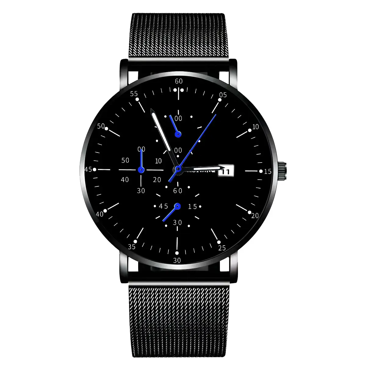 Men Black Quartz Watch with Mesh Band - Image 4