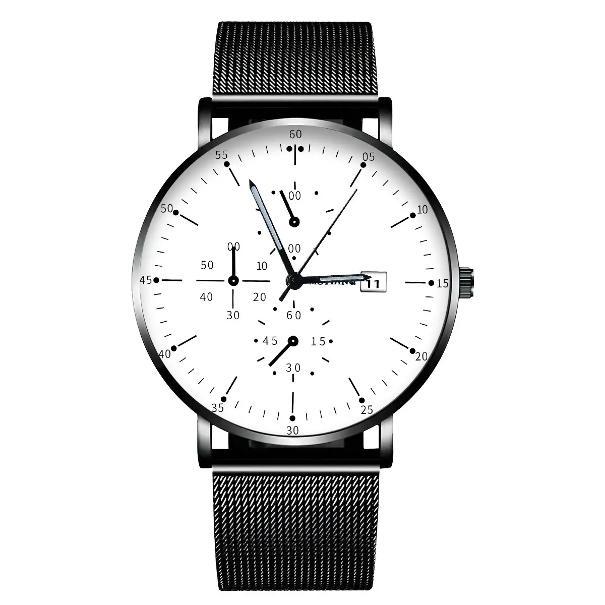 Men Black Quartz Watch with Mesh Band - Image 5
