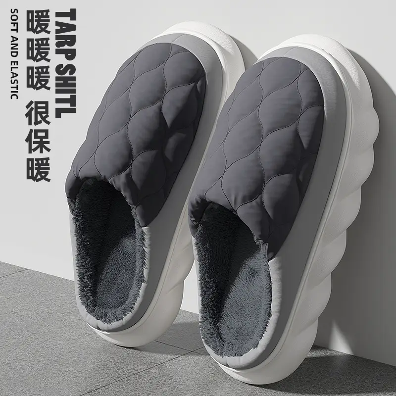 Home Cotton Slippers for Women Winter Large Size Plush Indoor Household Men's Winter Waterproof Cloth Waterproof Cotton Slippers for Men Wholesale - Image 8