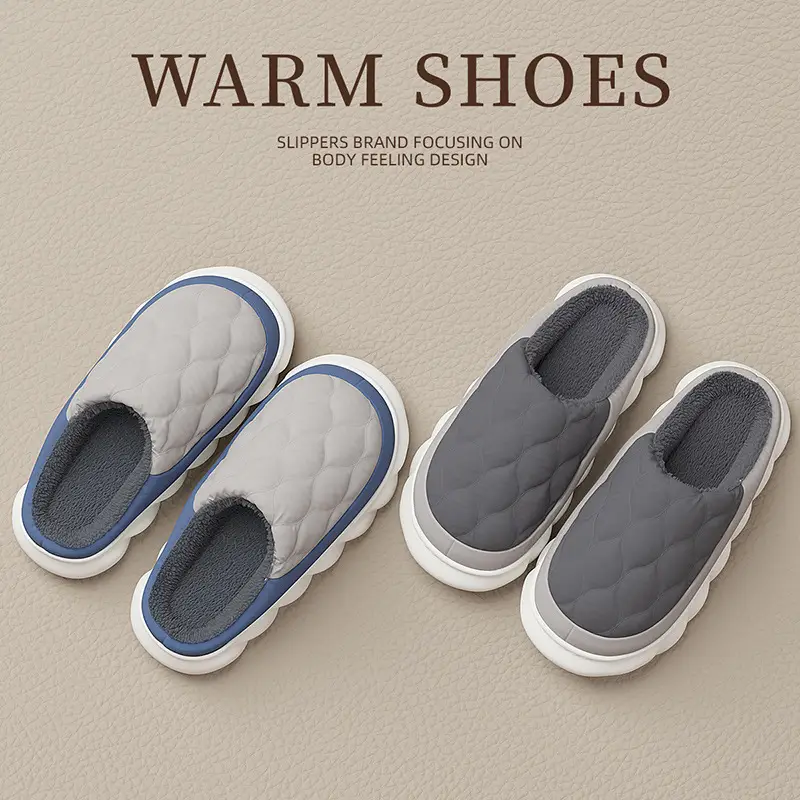 Home Cotton Slippers for Women Winter Large Size Plush Indoor Household Men's Winter Waterproof Cloth Waterproof Cotton Slippers for Men Wholesale - Image 9