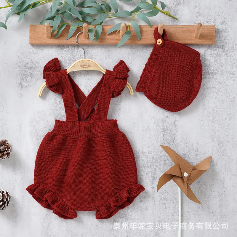 White Lace Baby Strap Romper Set with Hat - Image 3