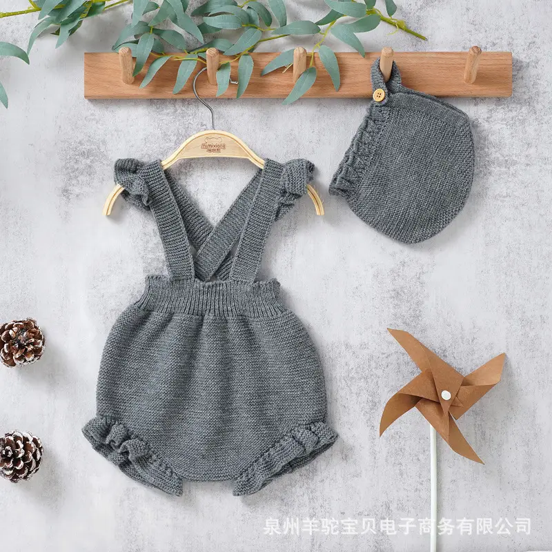White Lace Baby Strap Romper Set with Hat - Image 4