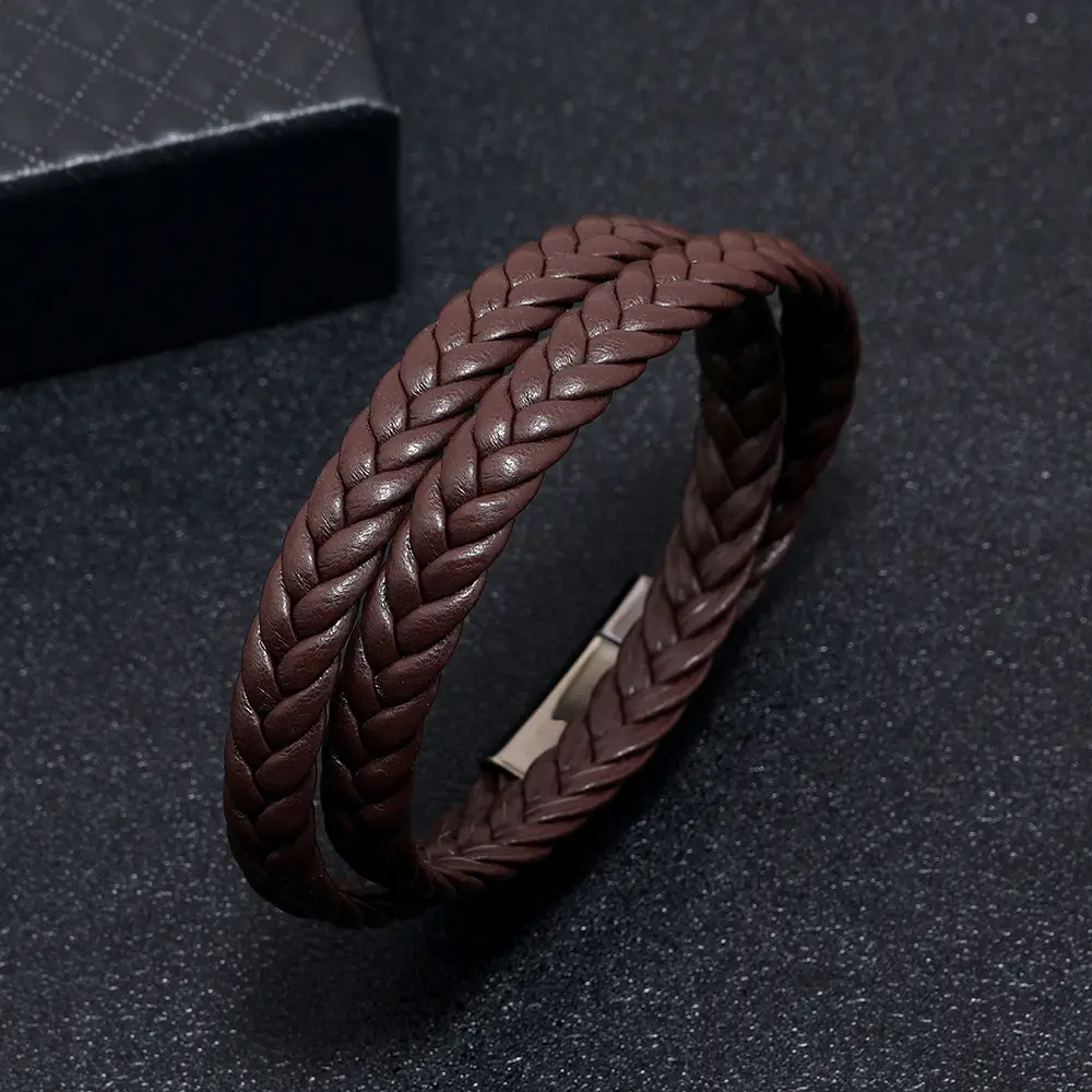 Green Braided Leather Bracelet with Magnetic Buckle - Image 15