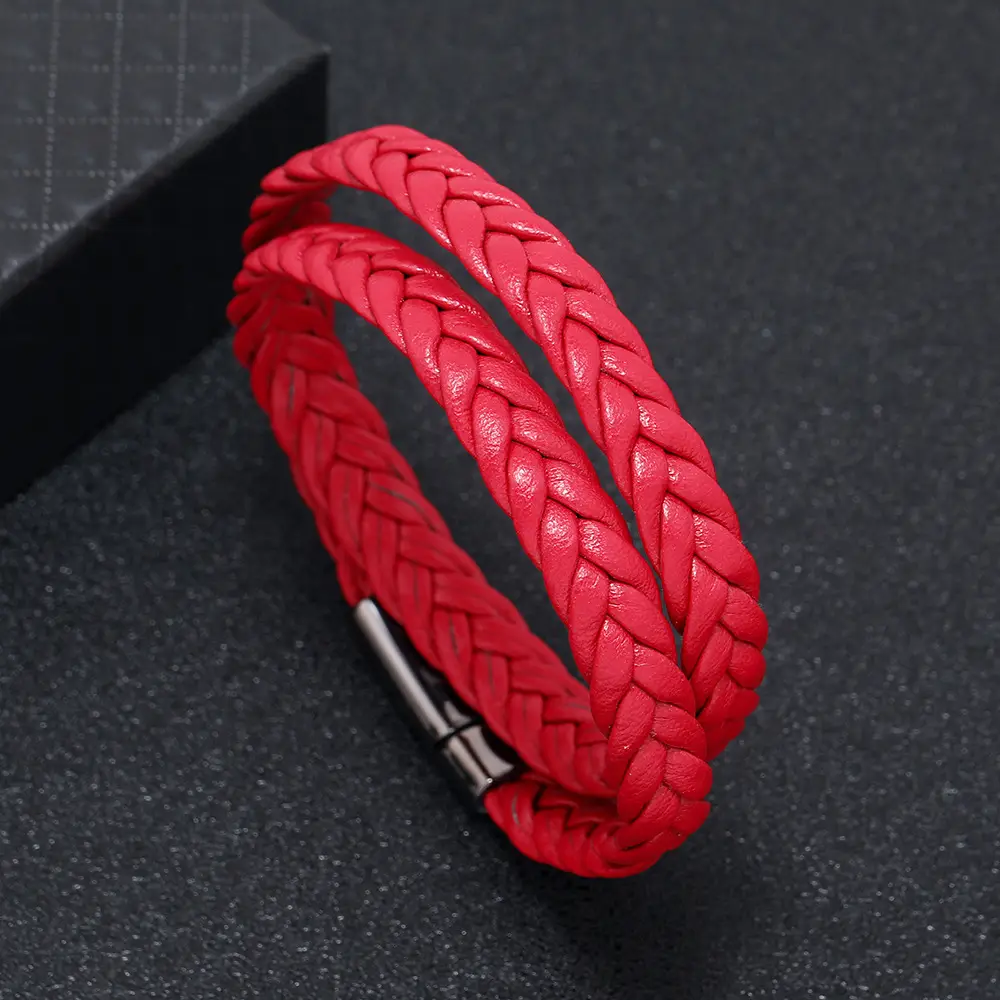 Green Braided Leather Bracelet with Magnetic Buckle - Image 16