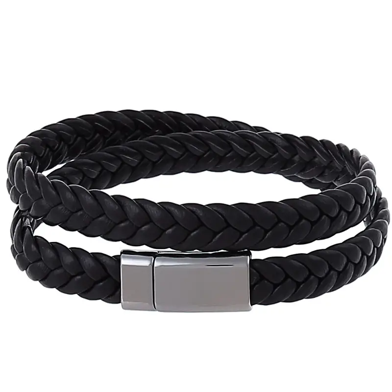 Green Braided Leather Bracelet with Magnetic Buckle - Image 17