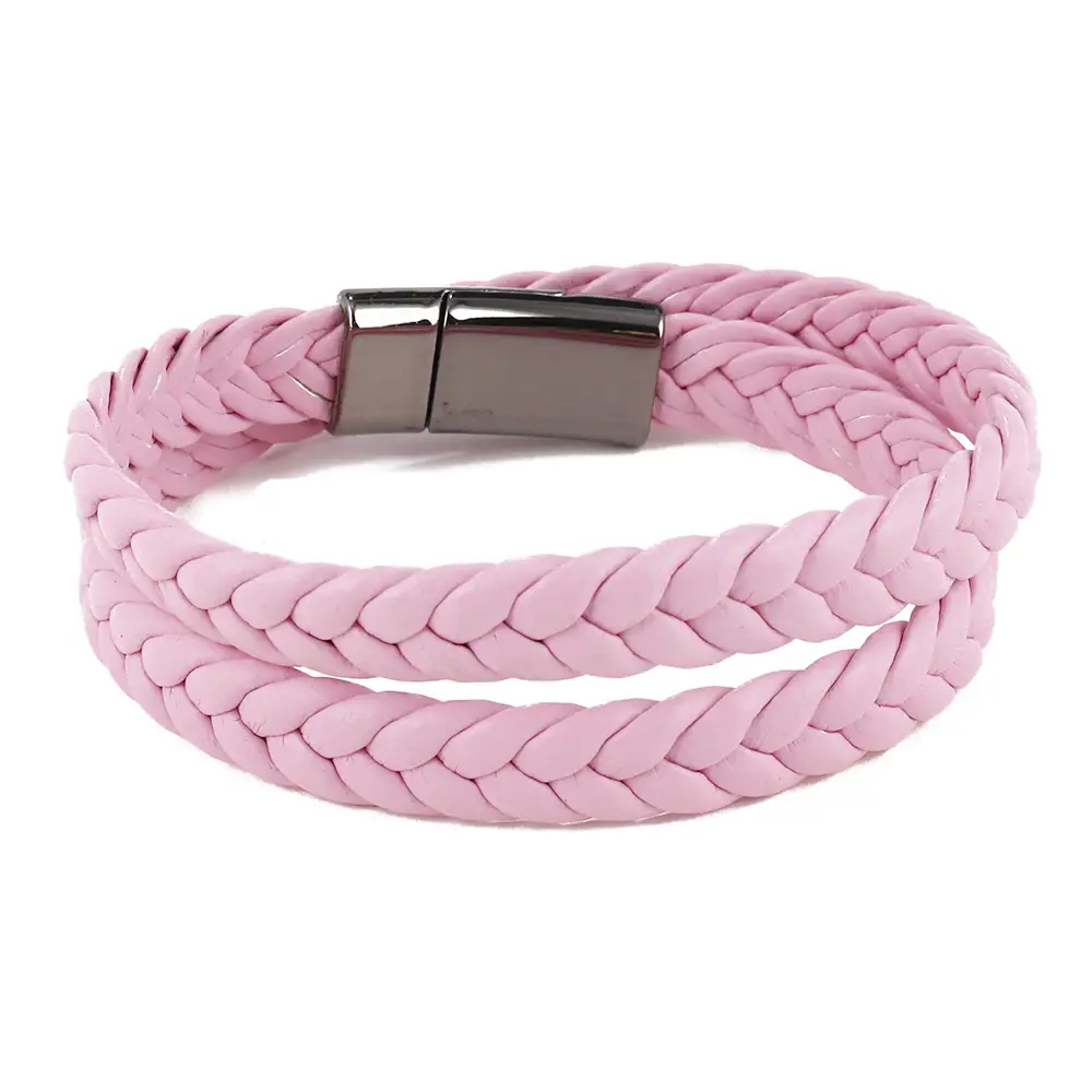 Green Braided Leather Bracelet with Magnetic Buckle - Image 11