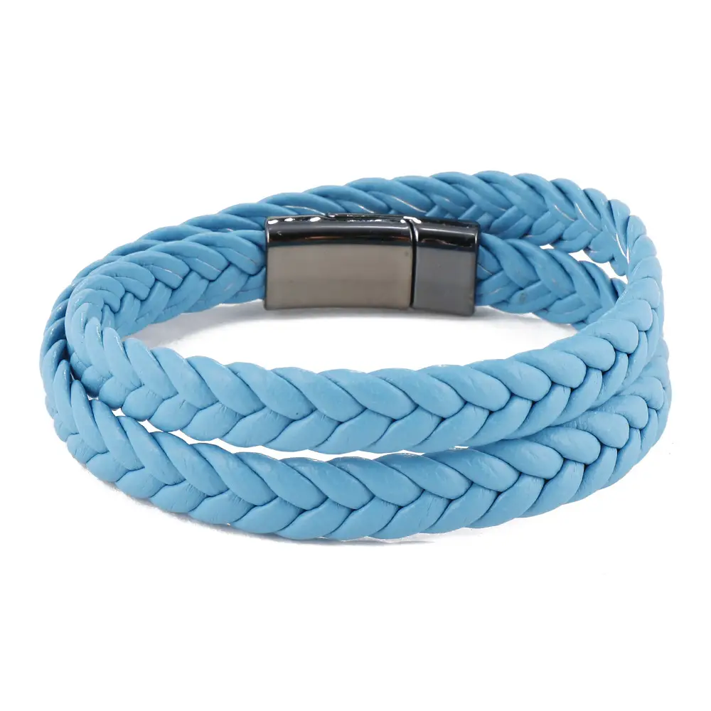 Green Braided Leather Bracelet with Magnetic Buckle - Image 12