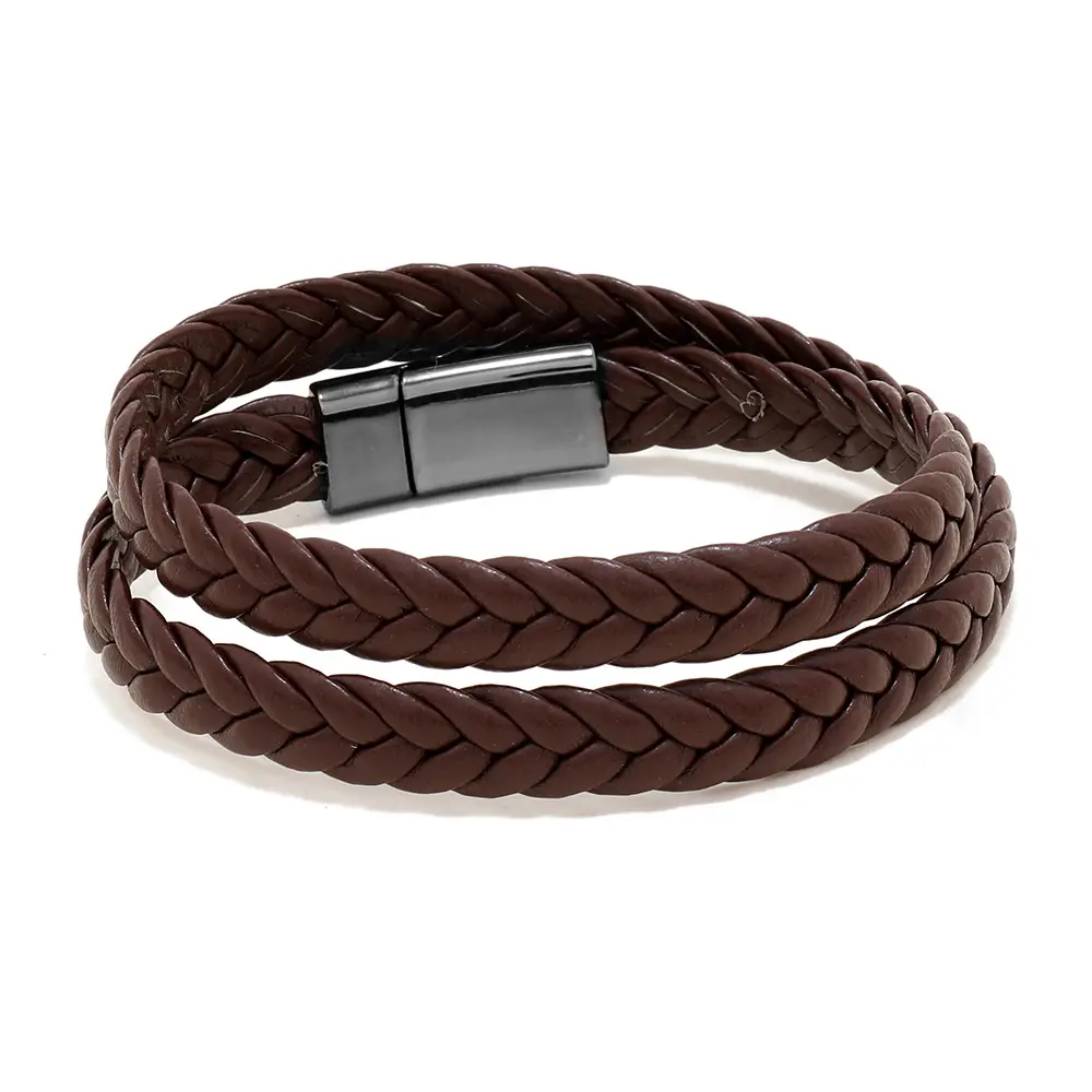 Green Braided Leather Bracelet with Magnetic Buckle - Image 4
