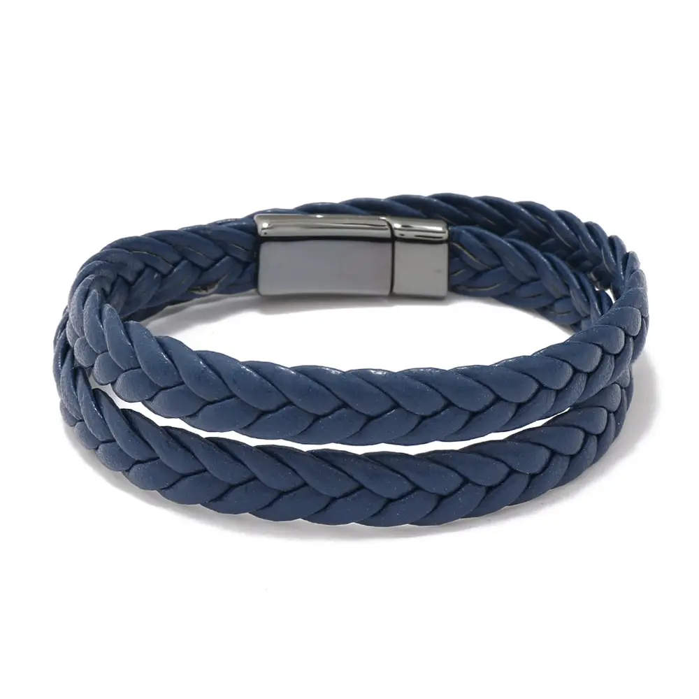 Green Braided Leather Bracelet with Magnetic Buckle - Image 5