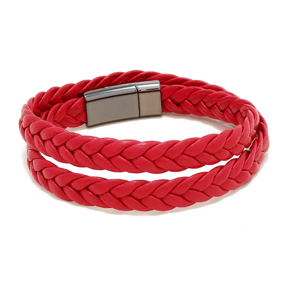 Green Braided Leather Bracelet with Magnetic Buckle - Image 6