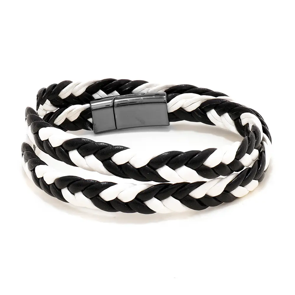Green Braided Leather Bracelet with Magnetic Buckle - Image 7