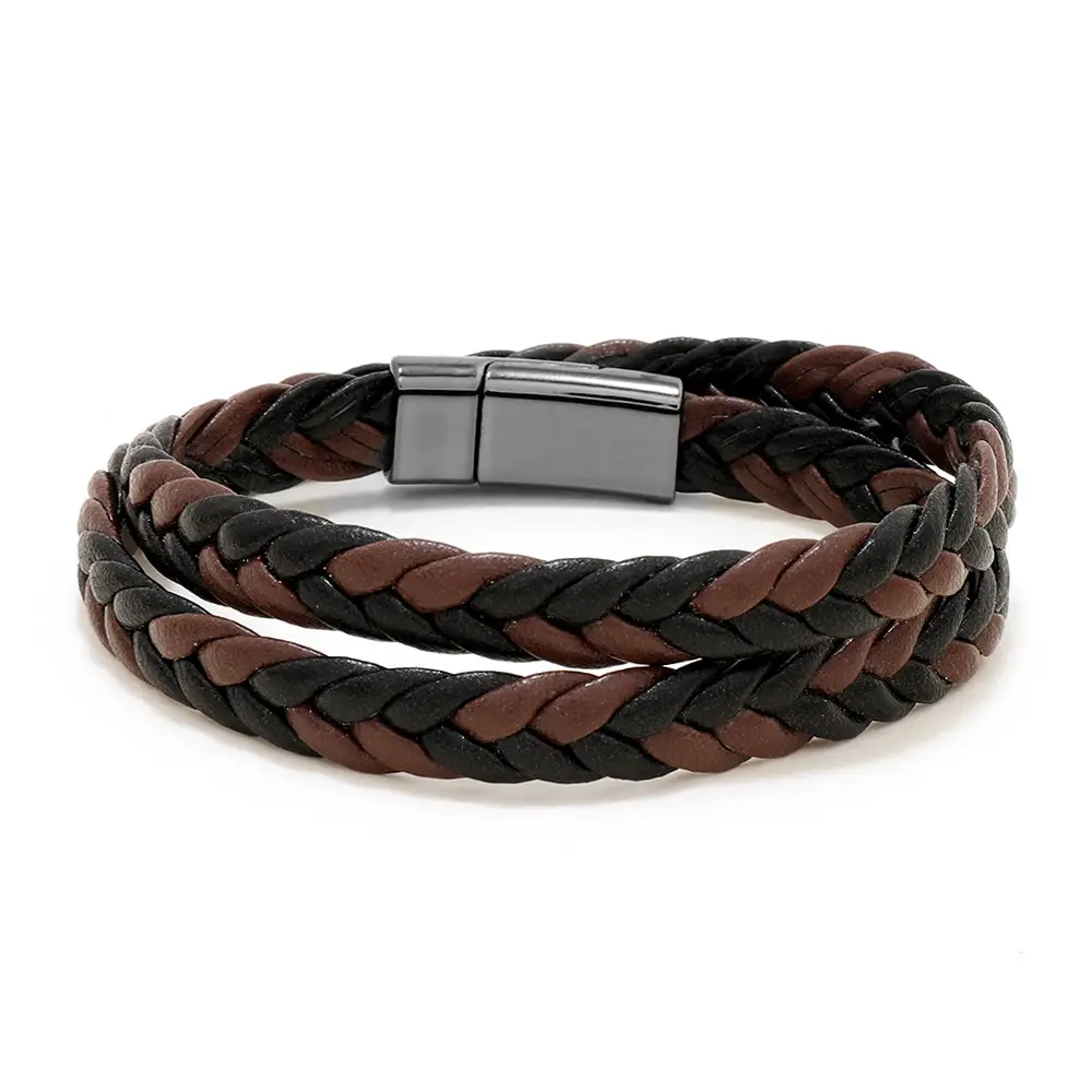 Green Braided Leather Bracelet with Magnetic Buckle - Image 8