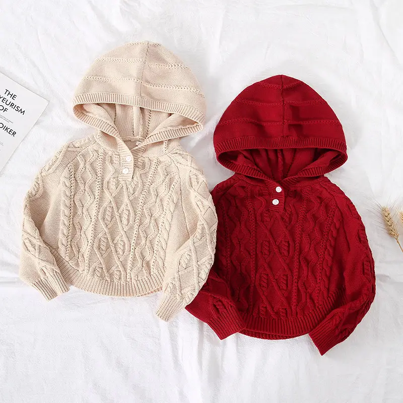 Beige Knitted Hooded Pullover for Girls — feature 6