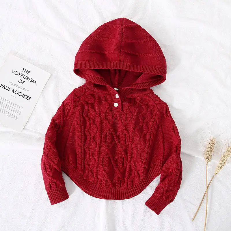 Beige Knitted Hooded Pullover for Girls — feature 4