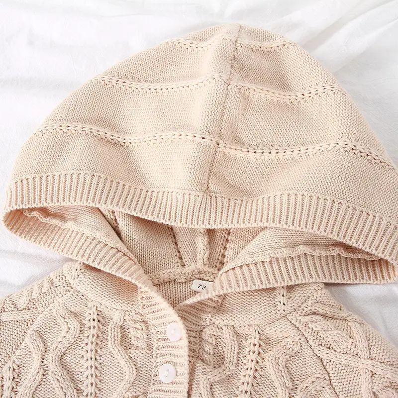 Beige Knitted Hooded Pullover for Girls - Image 5