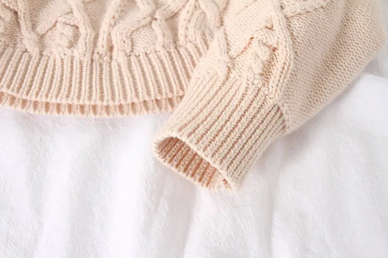 Beige Knitted Hooded Pullover for Girls — feature 10
