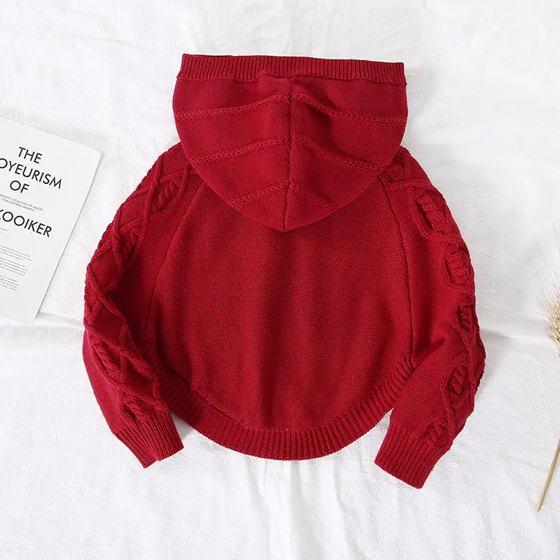 Beige Knitted Hooded Pullover for Girls — feature 5