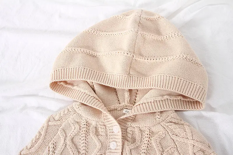 Beige Knitted Hooded Pullover for Girls — feature 7