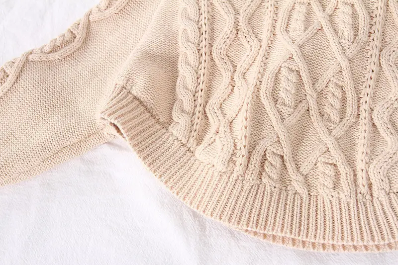 Beige Knitted Hooded Pullover for Girls — feature 9