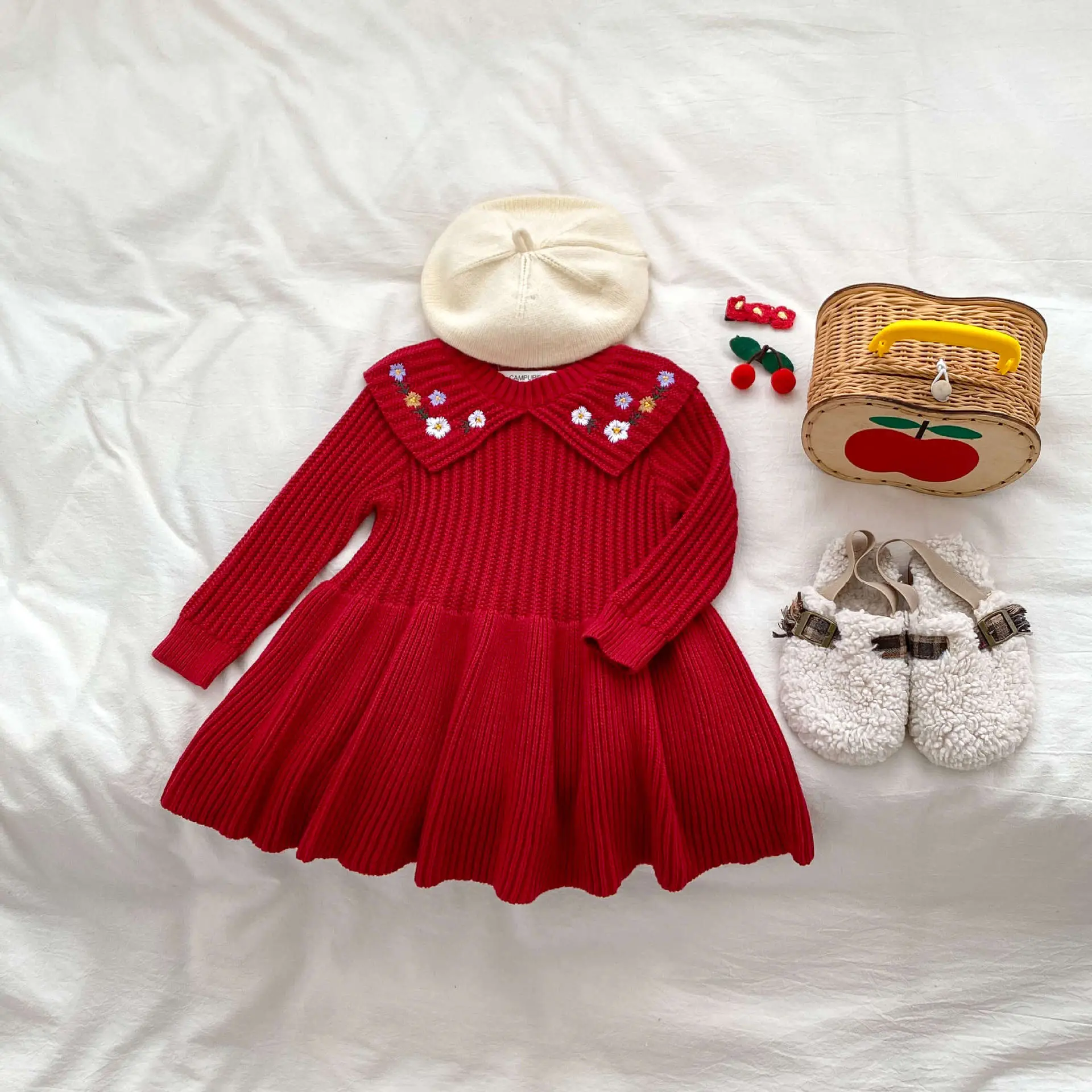 Red Knitted Baby Girl's Skirt with Embroidered Princess Design — feature 11