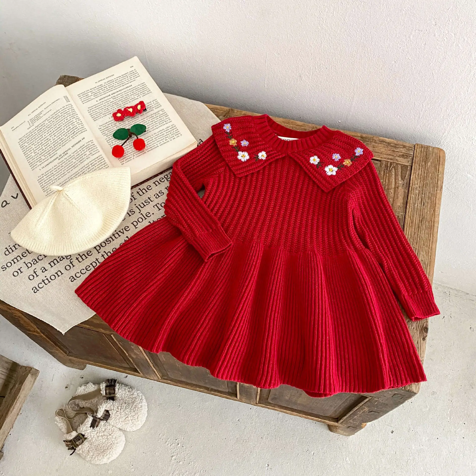 Red Knitted Baby Girl's Skirt with Embroidered Princess Design — feature 12