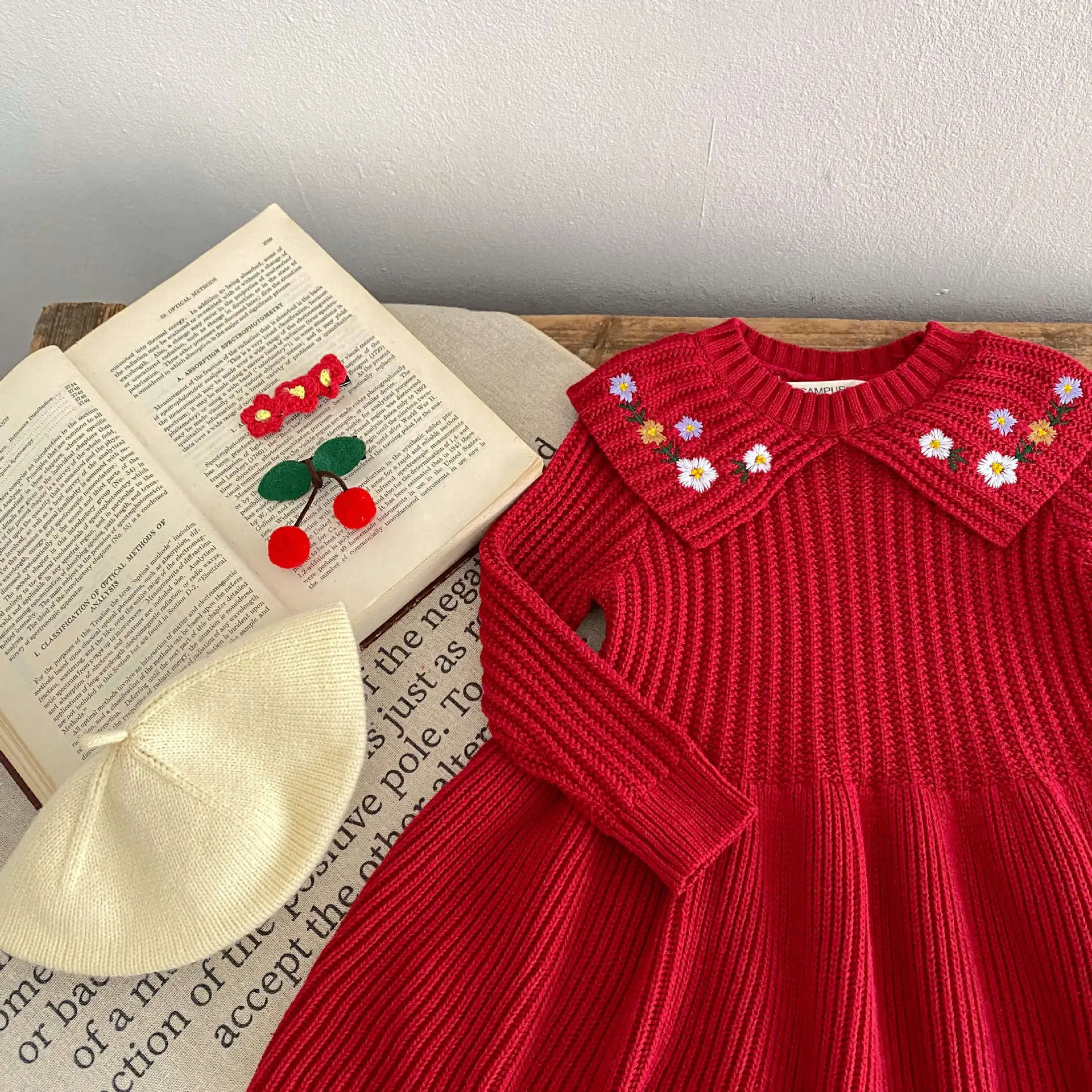 Red Knitted Baby Girl's Skirt with Embroidered Princess Design — feature 13