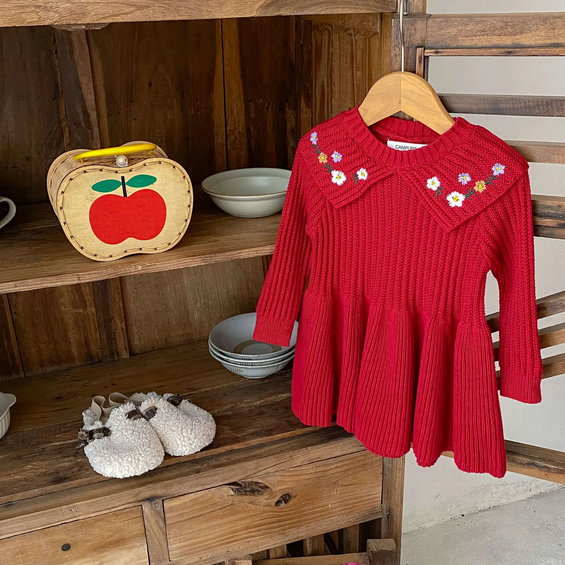 Red Knitted Baby Girl's Skirt with Embroidered Princess Design — feature 15