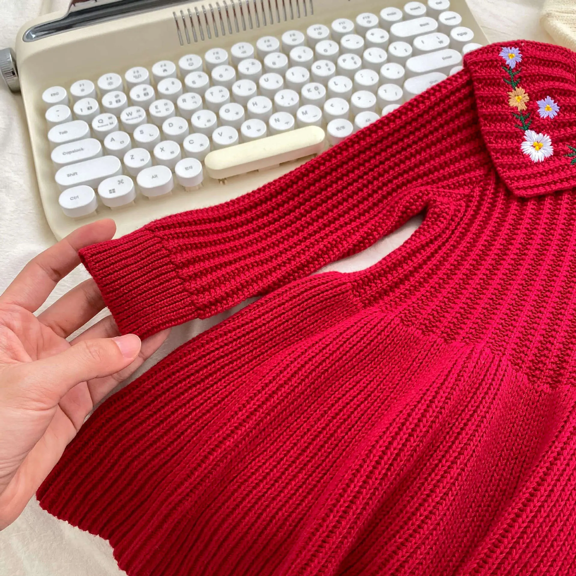 Red Knitted Baby Girl's Skirt with Embroidered Princess Design — feature 5
