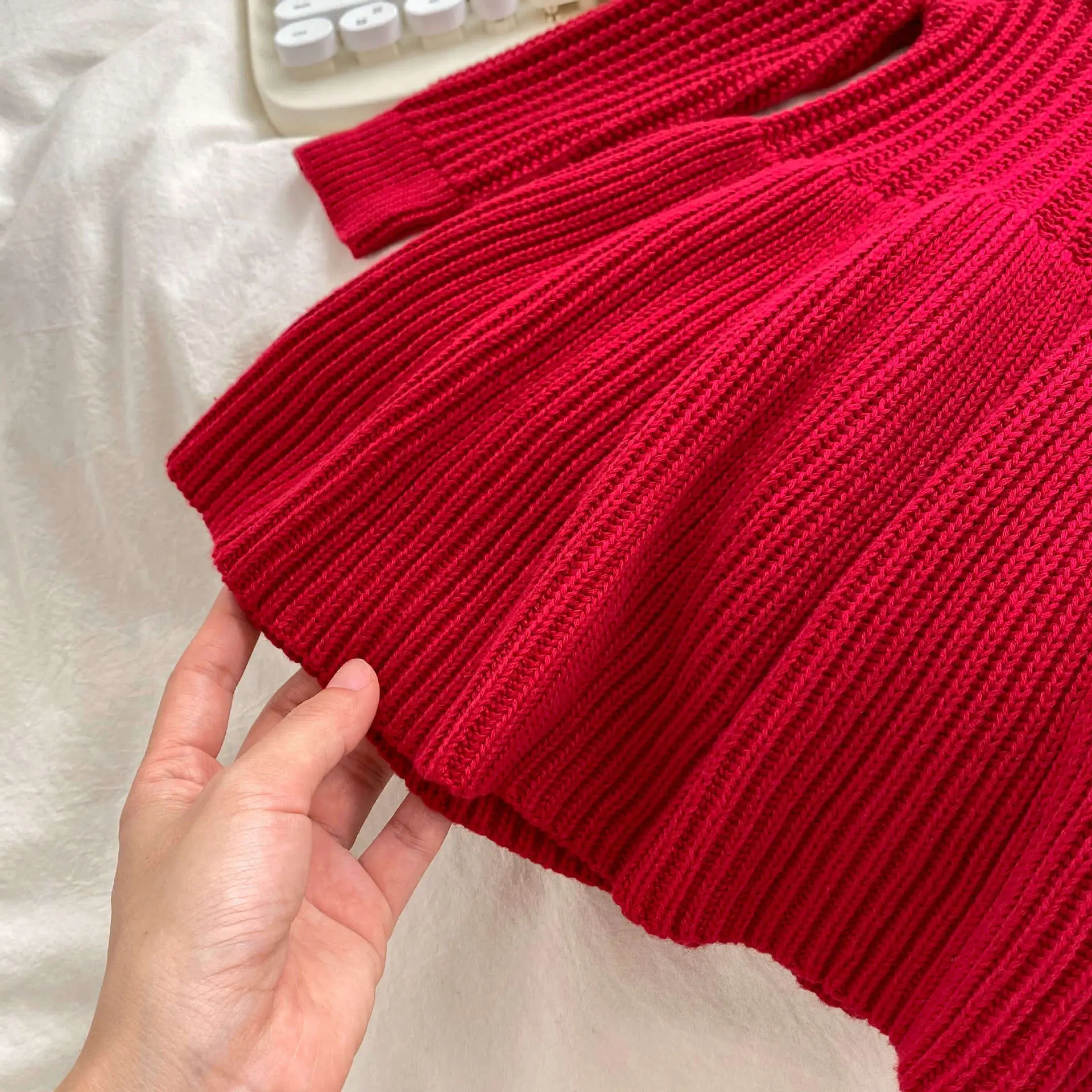 Red Knitted Baby Girl's Skirt with Embroidered Princess Design — feature 7