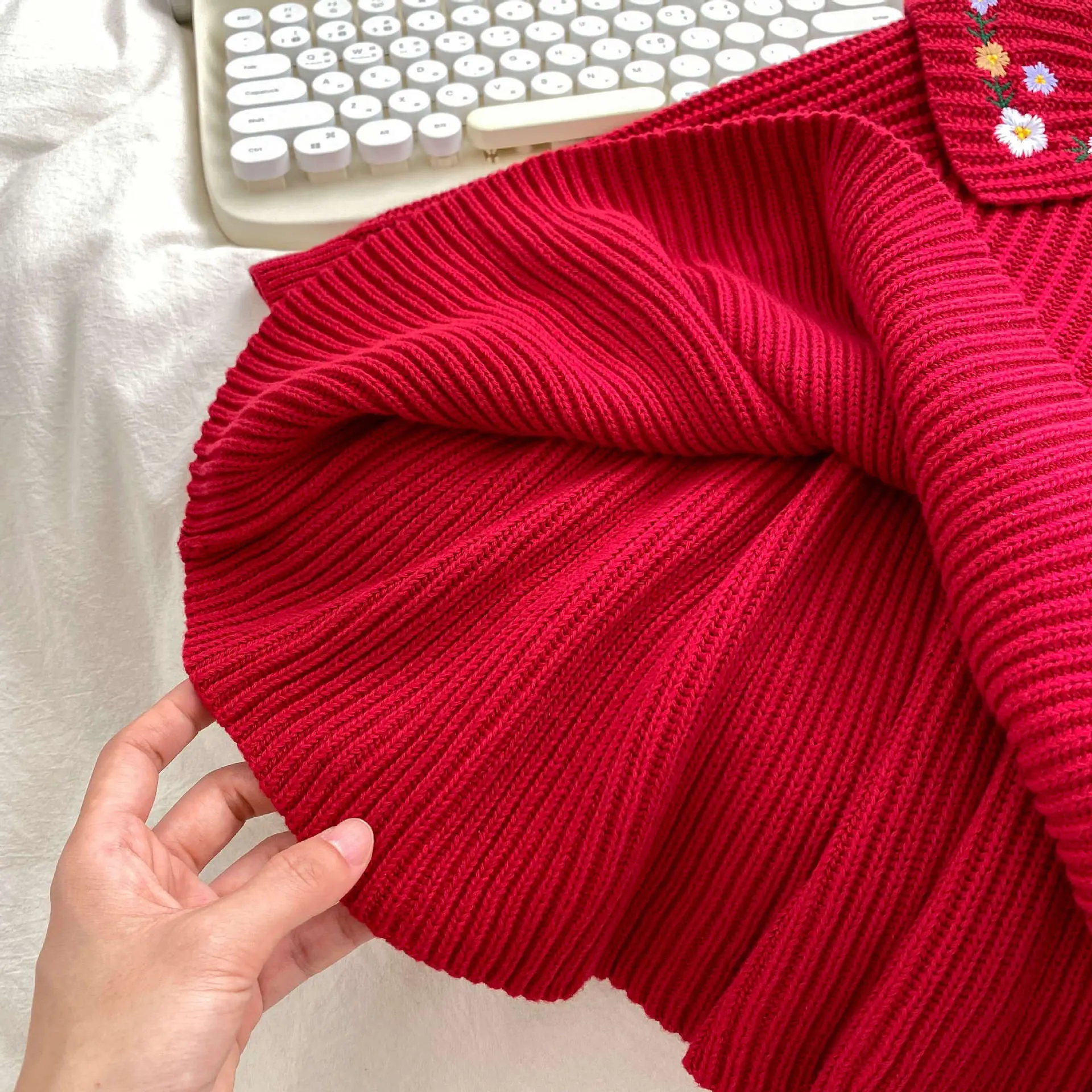 Red Knitted Baby Girl's Skirt with Embroidered Princess Design — feature 8
