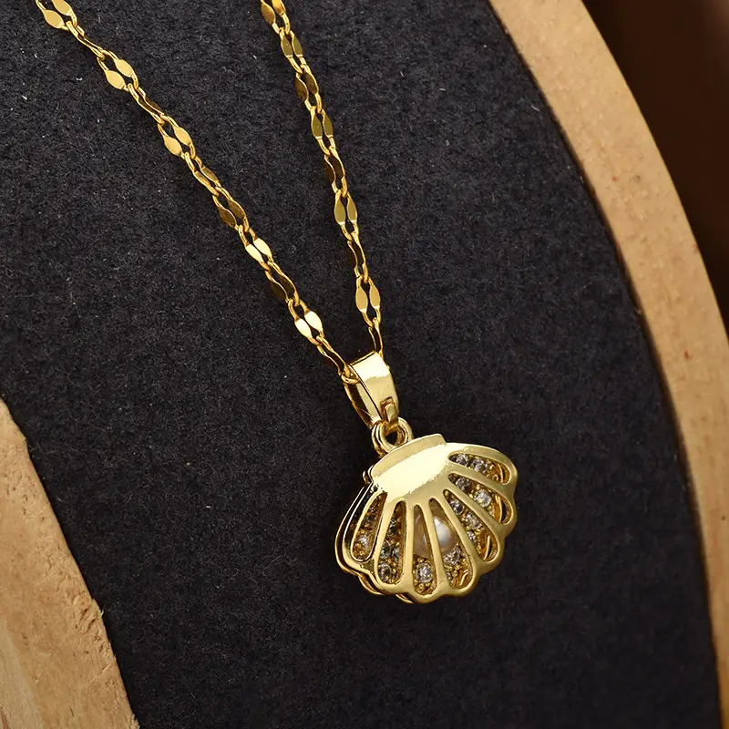 Silver Shell Pearl Open Close Necklace for Women - Image 5