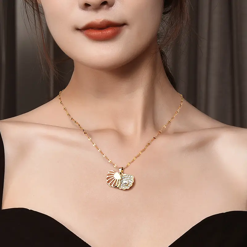 Silver Shell Pearl Open Close Necklace for Women - Image 6