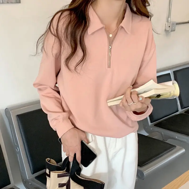 Women 2023 Light Blue Polo Sweatshirt Long Sleeve - Image 6